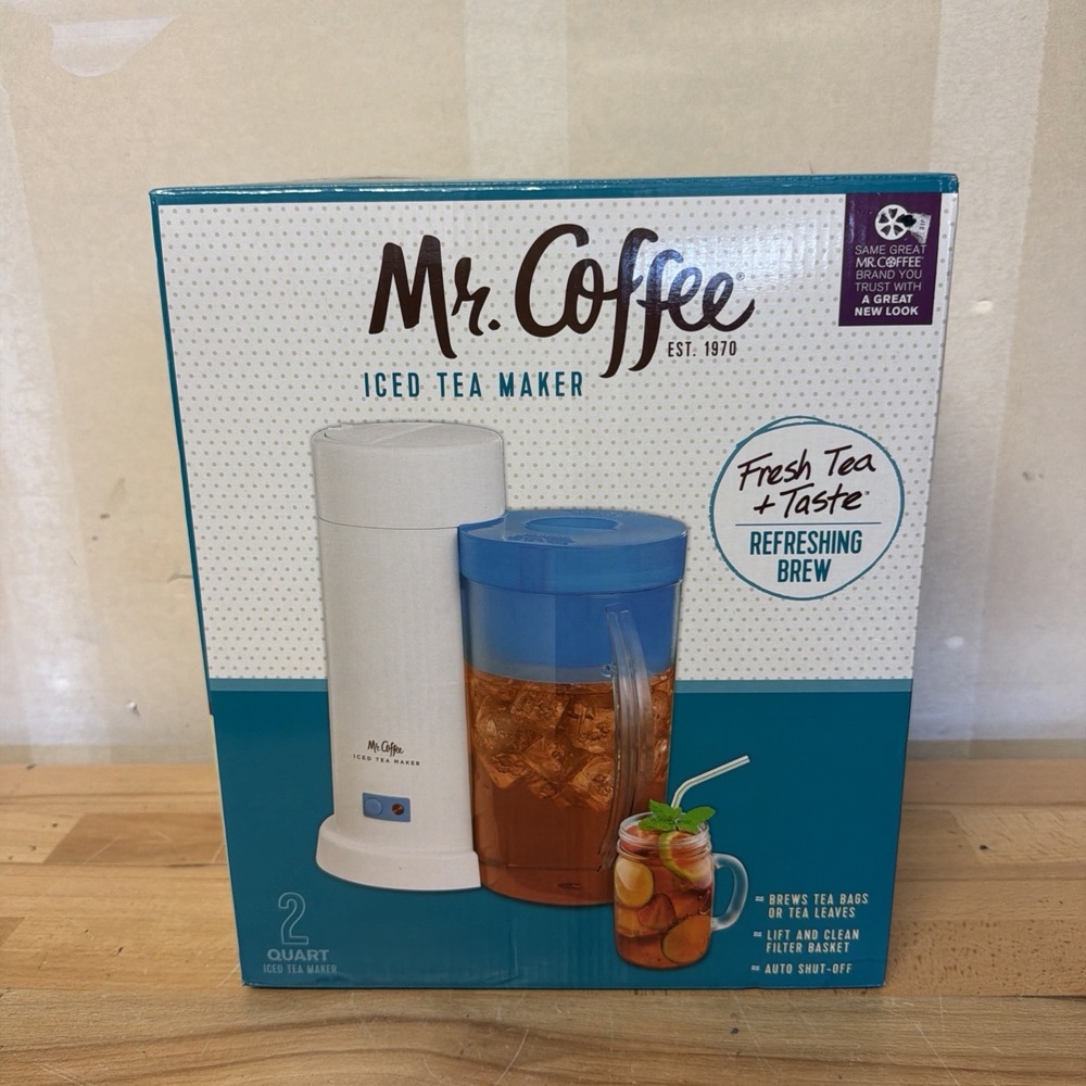 Mr Coffee Fresh Tea Iced Maker 2 Quart Pitcher Blue Automatic Brew Open Box
